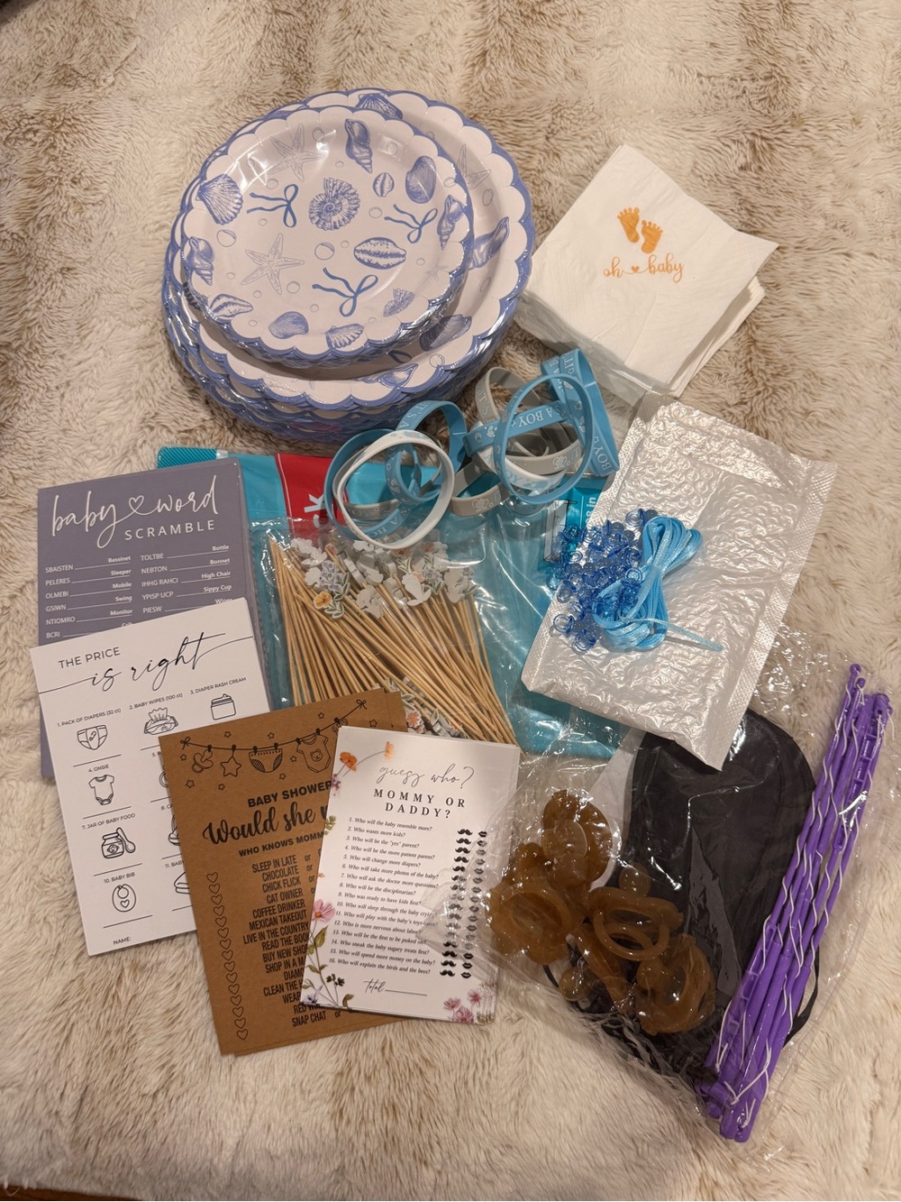 Baby Shower Party Bundle Games Plates Napkins Favors Decorations Blue Boy Theme